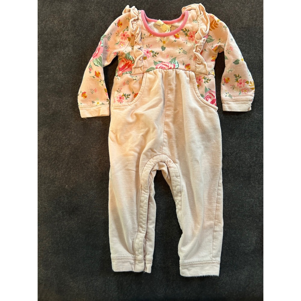 Matilda Jane Floral Ruffle Romper Baby Girl Size 18-24 Months Pink Long Sleeve